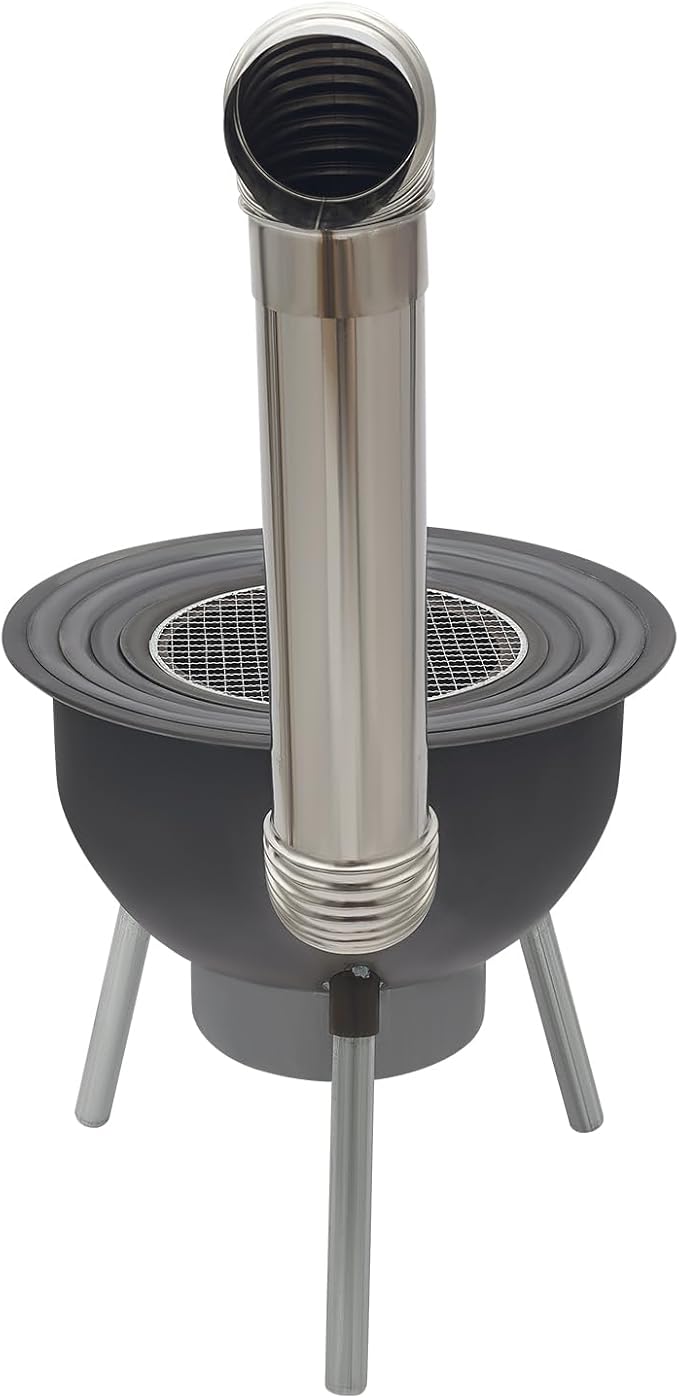 Wood Burning Stove with Grill Rack, Portable Camping Rocket Stove Chimney Charcoal Grill & 4 Wok Rings, for Outdoor Backyard Cooking, Picnic and Barbecue (Black, 20.5 in)