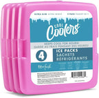 Cool Coolers by Fit + Fresh, Reusable & Long-Lasting Slim Ice Packs, Cold Packs for Lunch Boxes, Ice Packs for Lunch Bags, Purple 8 Pack