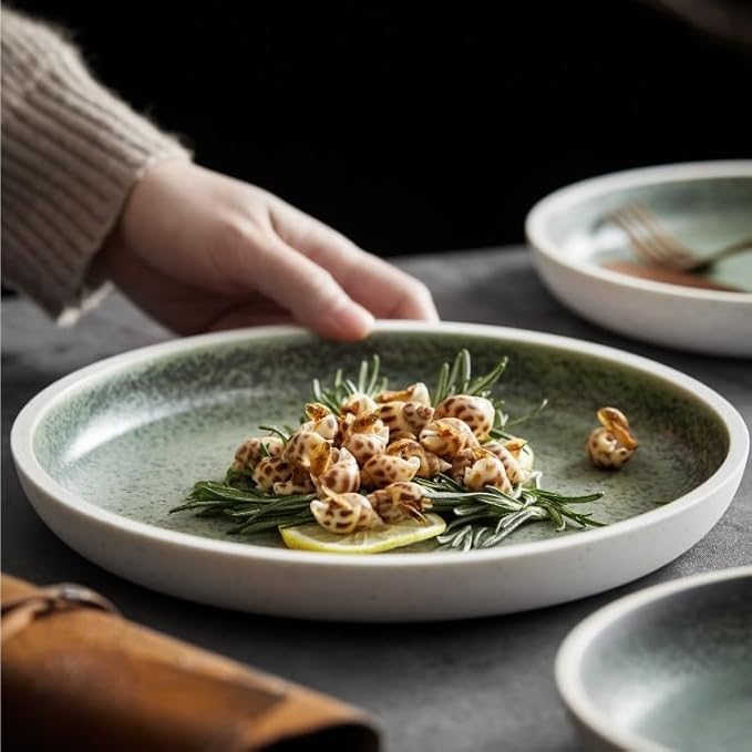 Camping Plates Round Ceramic Western Food Plate Deep Dish Home Cold Dish Plate Hotel Restaurant Tableware Decorative Plate(9.2inch)