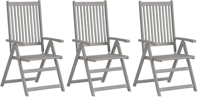 Patio Reclining Chairs,Camp Chair,Barbecue Chairs,Fishing Chairs,Bistro Chair,Coffee Chair,Patio Funiture,for Dining Room,Living Room,Study Room,Garden,3 pcs with Cushions Solid Acacia Wood