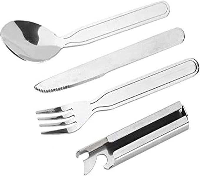 4 PCS Portable Tableware Outdoor Picnic Utensils Set Stainless Steel Spoon Fork Knife Dinnerware for Camping Cooking