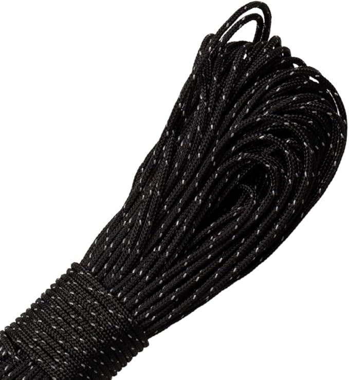 Paracord Planet – Fluorescent 1.75mm Reflective Guyline 95 Paracord Tent Rope Camping Parachute Cord – Black – 65ft