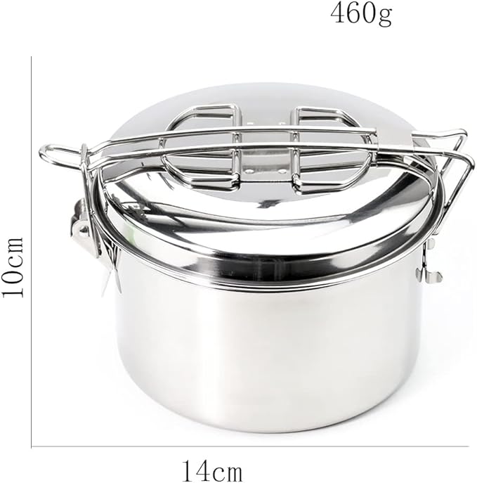 JSEIAJB Stainless Steel Lunch Box Outdoor Cooking Pots Foldable Handle Camping Cookware Bento Food Container Picnic Tableware