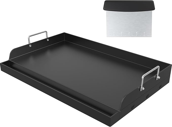 YACONA 23＂×16＂ Nonstick Universal Griddle for Gas Grill, Muti-Purpose Cooking Cast Iron Griddle with Grease Groove, Pre-Seasoned Flat Top Plate Insert for Camping, Tailgating, Parties