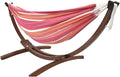 Vivere Double Cotton Hammock with Solid Pine Arc Stand - 450 lb Capacity, Durable FSC Wood Frame, Comfortable 87 Bed, Includes Hardware & User Guide (Mimosa)
