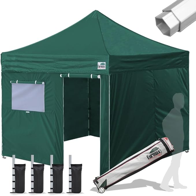 Eurmax USA Professional Pop up Canopy Wedding Party Tent Instant Outdoor Gazebo with Side Walls Aluminum Frame Commercial Grade Bonus Roller Bag(Forest Green)