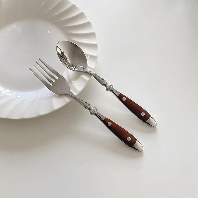Rivet Silverware Flatware Set for 8 Durable Cutlery Set 18/8 Stainless Steel Resin Handle Cutlery Utensil Sets Wedding Mirror Polished Classical Retro Steak Tableware Spoon Fork Knife set(32PCS)