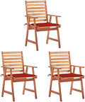 Patio Dining Chairs,Outdoor Chairs,Coffee Chair,Study Chair,Bistro Chair,Fishing Chairs,Camp Chair,Garden Chairs,for Deck, poolside,Camping,Beach,Campsite, 3 pcs with Cushions Solid Acacia Wood