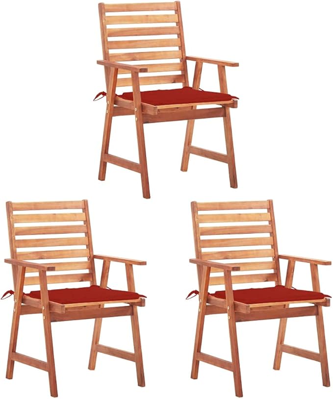 Patio Dining Chairs,Outdoor Chairs,Coffee Chair,Study Chair,Bistro Chair,Fishing Chairs,Camp Chair,Garden Chairs,for Deck, poolside,Camping,Beach,Campsite, 3 pcs with Cushions Solid Acacia Wood