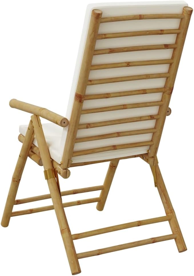 Folding Patio Reclining Chairs 2 pcs with Cushions Bamboo Lounge Chair Camping Chair Lawn Chairs Living Room Chairs for Bedroom Patio Outdoor Dining