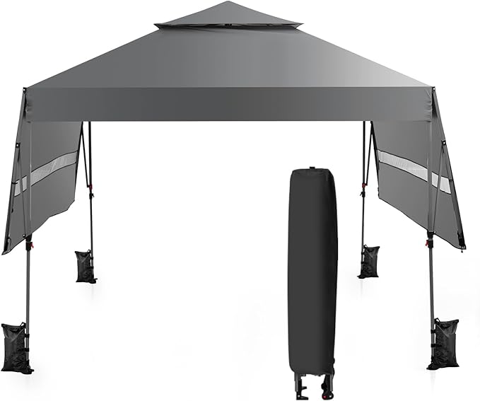 HAPPYGRILL Pop Up Canopy with Dual Awnings 10x17.6 FT, Outdoor Gazebo Shelter with Portable Wheeled Carrying Bag, Easy Setup Instant Tent for Patio Camping Picnic (Grey)