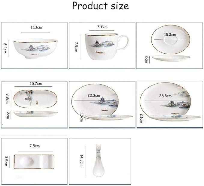 GaRcan Dinner Setspottery Tableware,8 Pieces Landscapeing Porcelain Dinnerware Set Ceramic Plate Combination Sets Dinner Plate Dessert