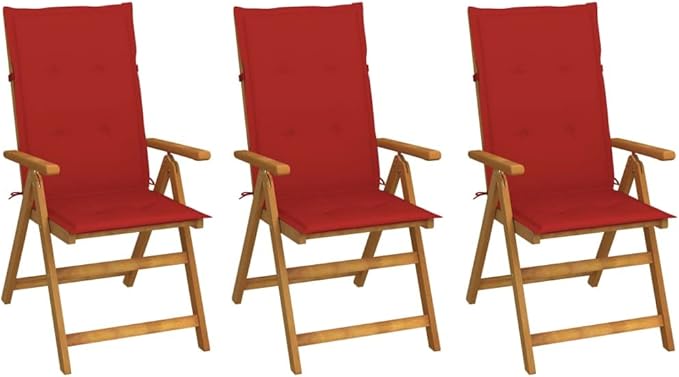 Folding Patio Chairs,Bistro Chair,Patio Funiture,Lawn Chairs,Armchair,Beach Chair,Camp Chair,Coffee Chair,for Outdoor,Fire Pit,Deck,Lawn,Outside,Garden, 3 pcs with Cushions Solid Acacia Wood