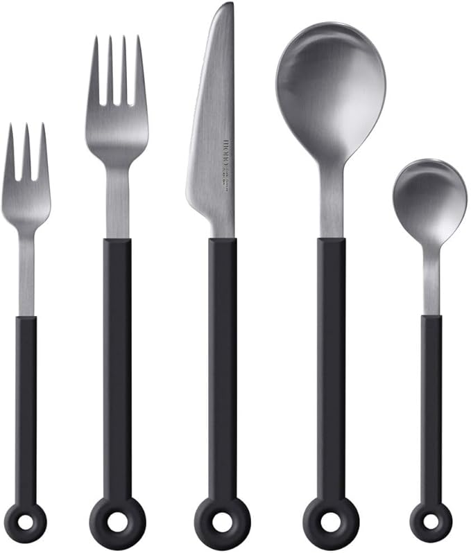 mono Ring Flatware Sets in Black, White, Blue and Grey (Black, 5pc Set)