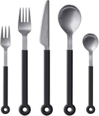 mono Ring Flatware Sets in Black, White, Blue and Grey (Black, 5pc Set)