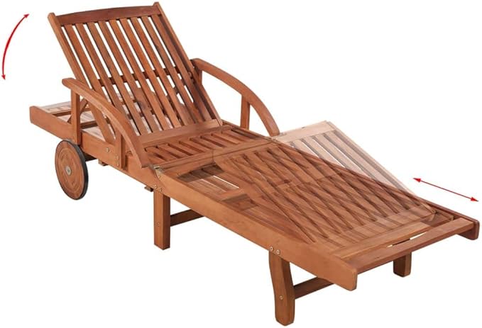 Sun Lounger with Table Solid Acacia Woodtanning Chair Camping Chairs Patio Recliner Suitable for Garden Courtyard