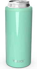 TILUCK Skinny Can Cooler for Slim Beer & Hard Seltzer, Stainless Steel, Doucle-Walled Stainless Steel Insulated Slim Cans, Standard 12 oz (Glitter Aqua)
