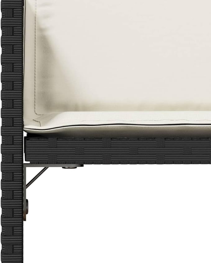 Foldable Patio Chair Set of 4 Black & Cream Rattan Outdoor Dining Chairs 17.1'' Leg Height 15'' Seat Depth Fold-up Camping Chairs for Balcony Garden Terrace