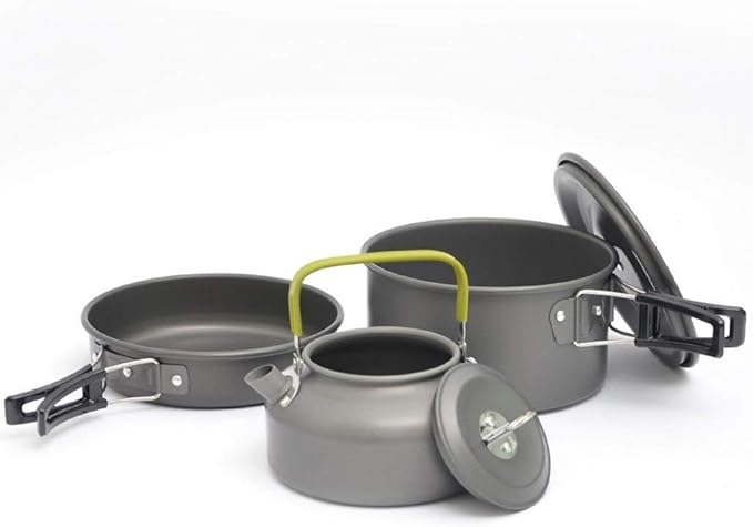 Camping Backpack Tableware Outdoor Cookware Pot Picnic Canteen Survival Hiking Military Boiler Frying Teapot Set Kettle yubin1993