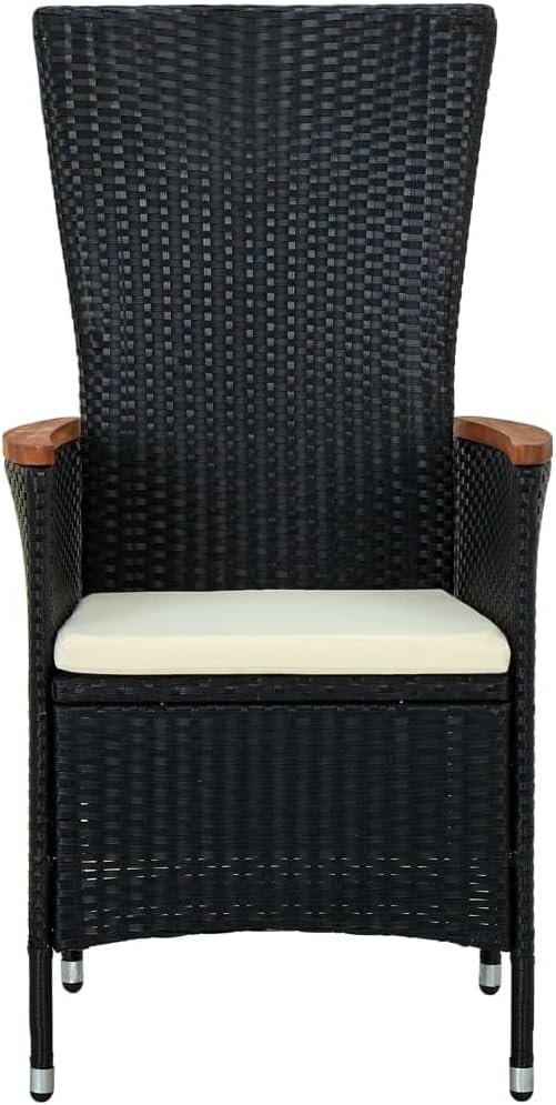 Armchair Set of 2 Black PE Rattan Standard Adjustable Armrests Outdoor Chair Backyard Furniture Camping Chair for Deck Outdoor