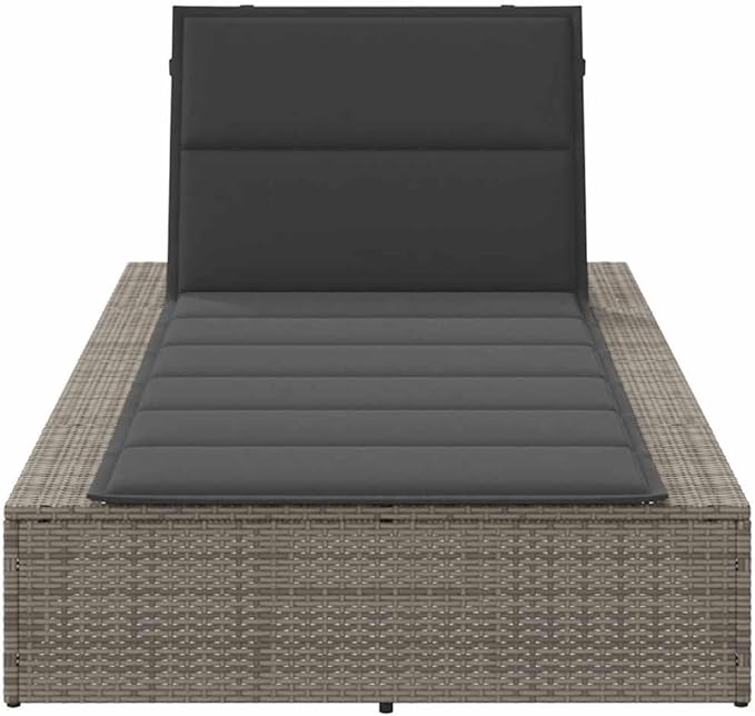 Sunbed with Floating Cushion Gray Poly Rattanrecliner Camping Chairs Tanning Chair Patio Suitable for Garden Courtyard