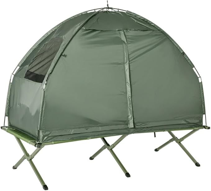 Camping Tent Cot, 4-in-1 Folding Tent Cot Combo with Mattress, Pillow, Sleeping Bag, Roller Carrying Bag, Off Ground Travel Camp Cot for Hiking, Backpacking, Picnic