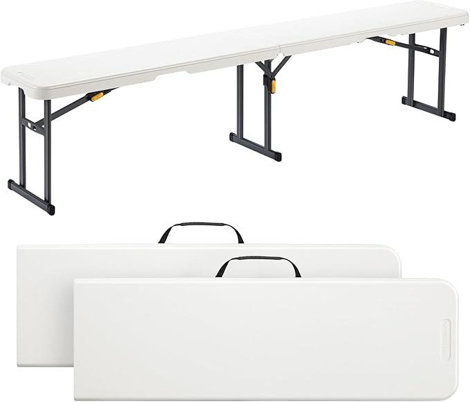FanttikOutdoor 6ft Plastic Folding Bench with Safety Lock Carrying Handle, Portable Indoor Outdoor Bench for Party, Dining, Camping, Garden, Soccer Activities, No Assembly, 2-Pack, White Zeta I6 Pro