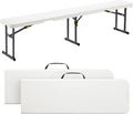 FanttikOutdoor 6ft Plastic Folding Bench with Safety Lock Carrying Handle, Portable Indoor Outdoor Bench for Party, Dining, Camping, Garden, Soccer Activities, No Assembly, 2-Pack, White Zeta I6 Pro