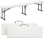 FanttikOutdoor 6ft Plastic Folding Bench with Safety Lock Carrying Handle, Portable Indoor Outdoor Bench for Party, Dining, Camping, Garden, Soccer Activities, No Assembly, 2-Pack, White Zeta I6 Pro