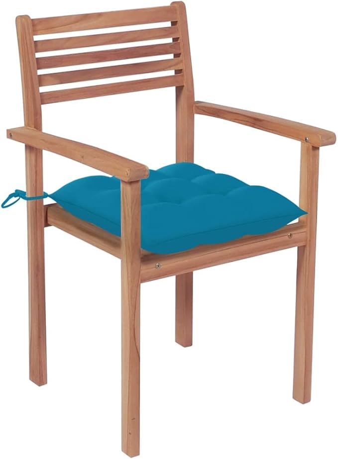 Patio Chairs ,Rattan Chair,Bistro Chair,Patio Funiture,Coffee Chair,Camp Chair,Coffee Chair,Armchair,for Dining Room,Living Room,Study Room,Garden,4 pcs with Light Blue Cushions Solid Teak Wood