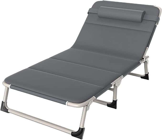 Folding Camping Cot for Adluts, Portable Lightweight Camping Bed with Pillow,4-Position Adjustable Backrest with Strong Steel Frame,Indoor Outdoor Recliner Chair for Home,Office,Outdoor (Style -2)