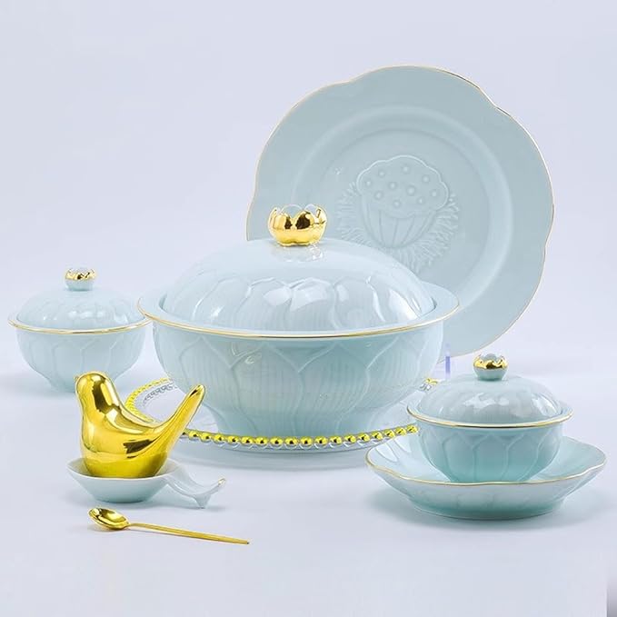Camping Plates Simple and Fresh Underglaze Color Celadon Dinner Plate for Home High-end Dishes, Plates and Tableware Decorative Plate
