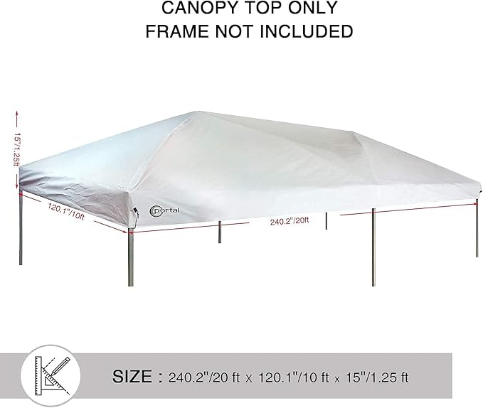 PORTAL 10x20 Canopy Replacement Cover, Pop Up Canopy Tent Top Cover Without Frame Legs Instant Patio Gazebo Pergola Sun Shade, White