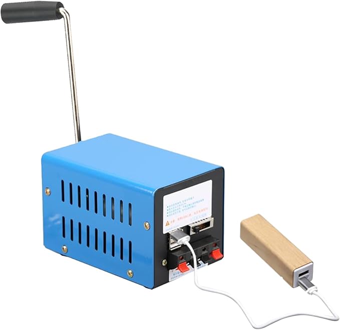 Household Outdoor Portable Manual Hand Crank Generator, 20W High Power Dynamo USB Charger for Travel Camping Hiking (Blue)