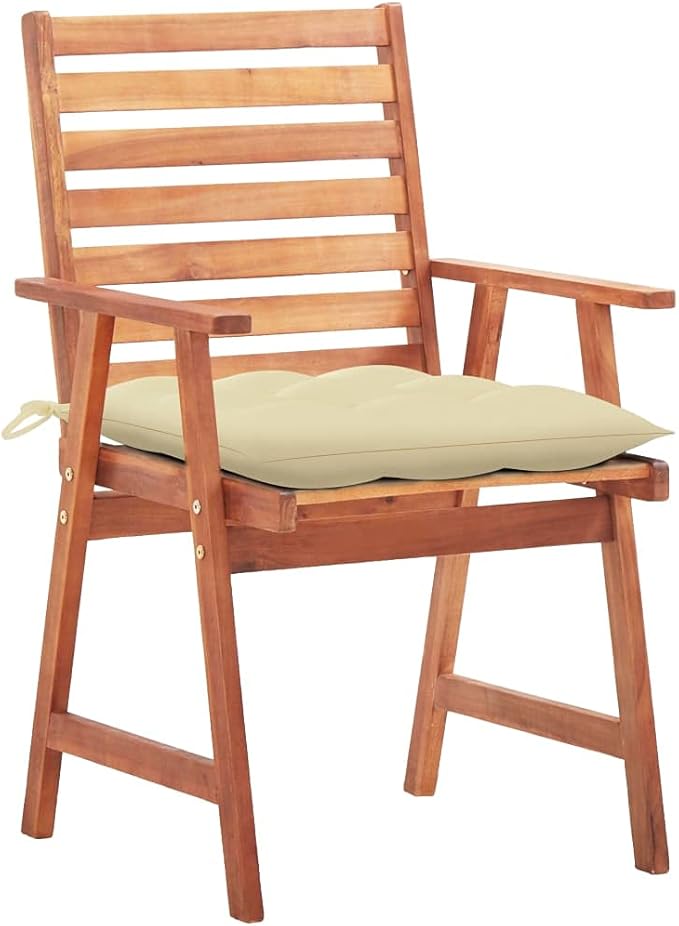 Patio Dining Chairs,Bistro Chair,Camping Chair,Armchair,Outdoor Chairs,Beach Chair,Fishing Chairs,Barbecue Chairs,for Deck, poolside,Camping,Beach,Campsite, 3 pcs with Cushions Solid Acacia Wood