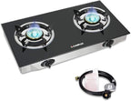 CAMPLUX 2 Burner Propane Stove, LPG Tempered Glass Auto Ignition Double Burner Portable Gas Stove Top, 19,000 BTU Propane Cooktop for Camping, CSA Regulator & Hose Included, estufa de gas portatil