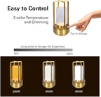 CLT Cordless Luxury Rechargeable Metal LED Lantern, Table Lamp Portable Light with 3 Color Temperature Stepless Dimming Indoor Outdoor Use for Bedroom, Restaurant, Bar, Coffee Shop, Camping (Black)