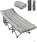 WLIVE 1200D Double Layer Oxford Camping Cots with Mattress for Adults, Foldable Cot for Sleeping, Outdoor Camping Bed with Carry Bag for Resting, Camping, Greige