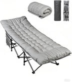 WLIVE 1200D Double Layer Oxford Camping Cots with Mattress for Adults, Foldable Cot for Sleeping, Outdoor Camping Bed with Carry Bag for Resting, Camping, Greige