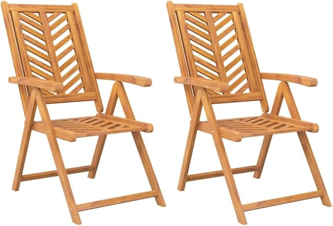 Reclining Patio Chairs 2 pcs,Outdoor Chairs,Leisure Chair,Reception Chair,Garden Chair,Decorative Chair,Camping Chair,Conversation Chair,for Patio,Balcony,Party, Solid Wood Acacia
