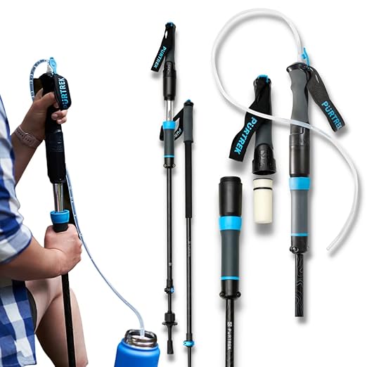 Trek Pole Water Filtration System Set – The Worlds First Trek/Hiking Pole & 2 Stage Water Purifier Removes Unwanted Particles - Ultralight Walking Stick with Water Filter