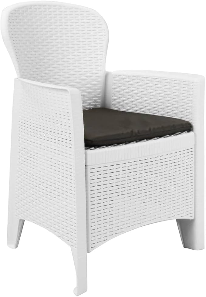 Patio Chairs ,Dining Chairs,Camping Chair,Study Chair,Coffee Chair,Beach Chair,Garden Chairs,Patio Funiture,for Deck, poolside,Camping,Beach,Campsite,2 pcs with Cushion White Plastic Rattan Look