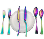 Silverware Flatware Cutlery Set， 6/24/36/48/60/72 Pieces Stainless Steel Cutlery， Forks and Spoons Mirror Blue Steak Cutlery Six-Piece Set，Silver-10Set-60Pcs