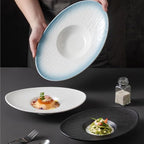 Camping Plates Nordic Dinner Plate Pasta Special Creative Oval Ceramic Tableware Commercial Hotel Decorative Plate(A,Large)