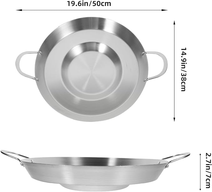 STOBAZA Stainless Steel Frying Pan 19.68X14.96X2.75In Flat Concave Skillet Multi-Use Cookware for Home Kitchen Outdoor Camping and Bbq