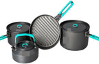 Camping Campfire Utensils, Outdoor Camping Tableware Set Backpacking Picnic 2 Pot 1 Frypan Kettle Alumina Durable Cookware Backpacking Gear