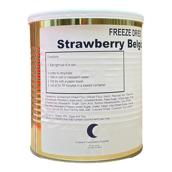 Military Surplus Freeze-Dried Strawberry Belgian Waffles – 9 to 10 Waffles per #10 Can (21 oz) – 25+ Year Shelf Life – Ready to Eat or Rehydrate – Made in USA – Long-Term Emergency Survival Food, Camping & Prepping