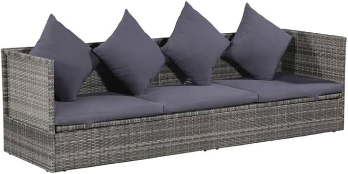 Outdoor Chairs Beach Chair Patio Furniture Camping Chairs Patio Bed Gray 78.7"x23.6" Poly Rattan for Patio, Poolside