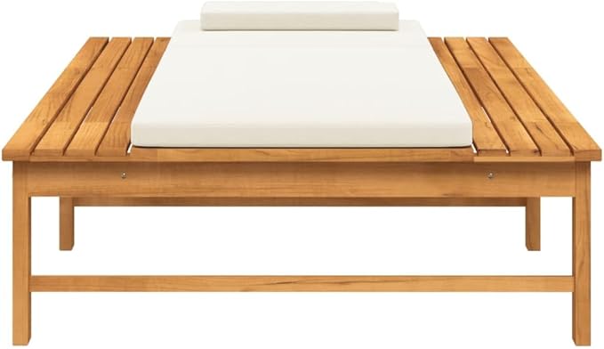 Sun Lounger with Cream White Cushion and Pillow Solid Wood Acaciapatio Chairs Outdoor Lounge Chairs Tanning Chair Recliner chairSuitable for Gardens, courtyards