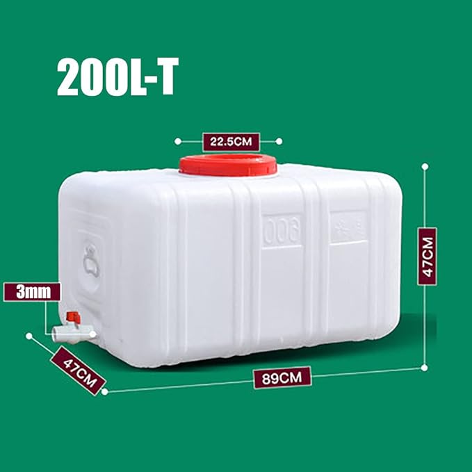 Water Tank Water Tank 100L Water Bucket Water Tank Water Bucket Household Water Storage Outdoor Food Grade Plastic Water Tank Large Rectangular Horizontal Disaster Camp Water Tank(Size:200L-T)
